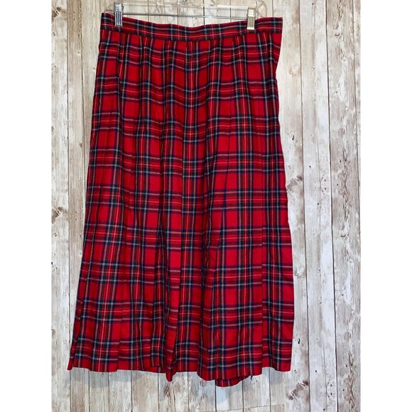 Vintage David Brooks Red Tartan Plaid Worsted Wool Pleated Skirt Size 14 USA - Picture 1 of 6